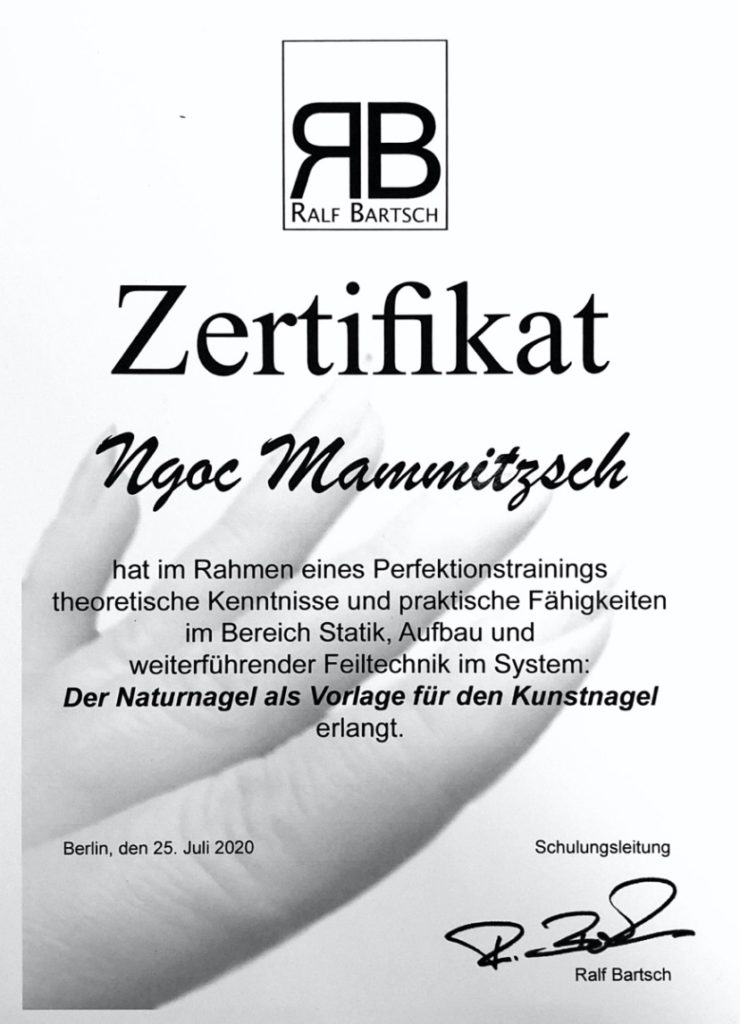 Naturnagel Kunstnagel Zertifikat