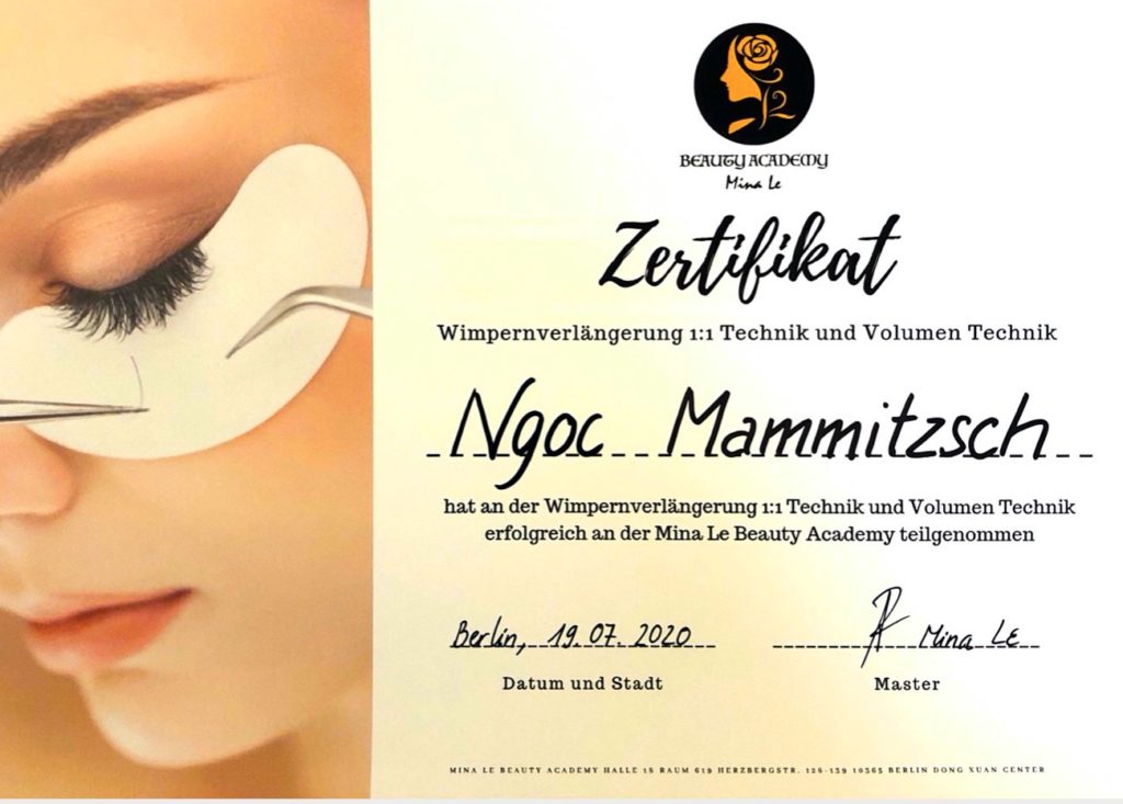 Wimpernverlängerung Zertifikat